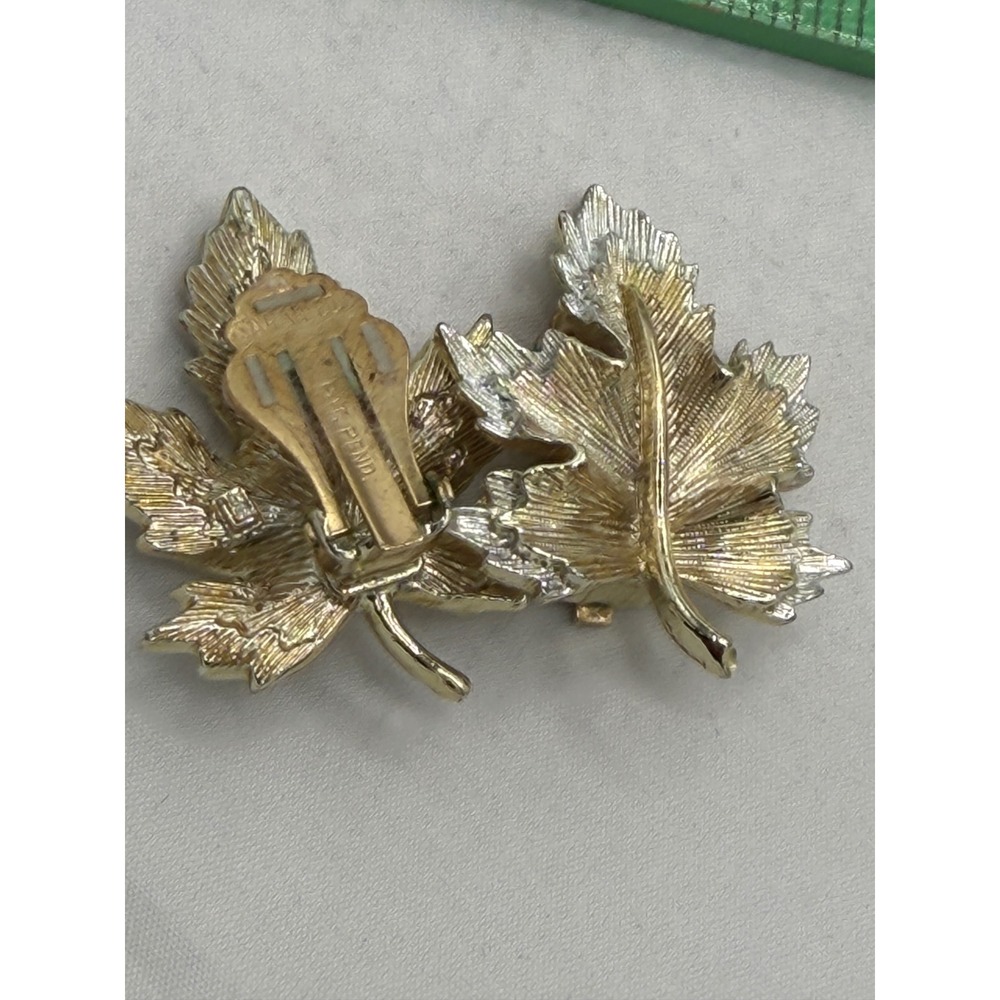 Vintage Sarah Coventry Nature's Choice Maple Leaf Clip On Earrings Two Tone 1964